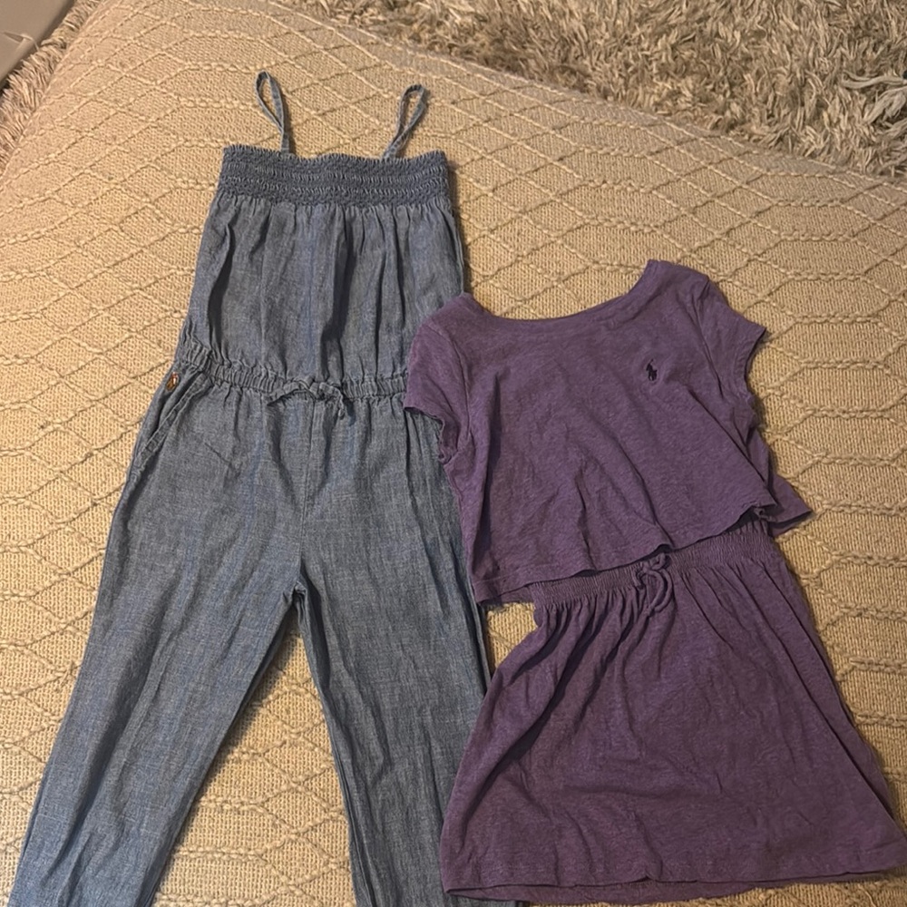 RALPH LAUREN Blue Jumpsuit and Purple Dress (used), dress has small hole (pic)